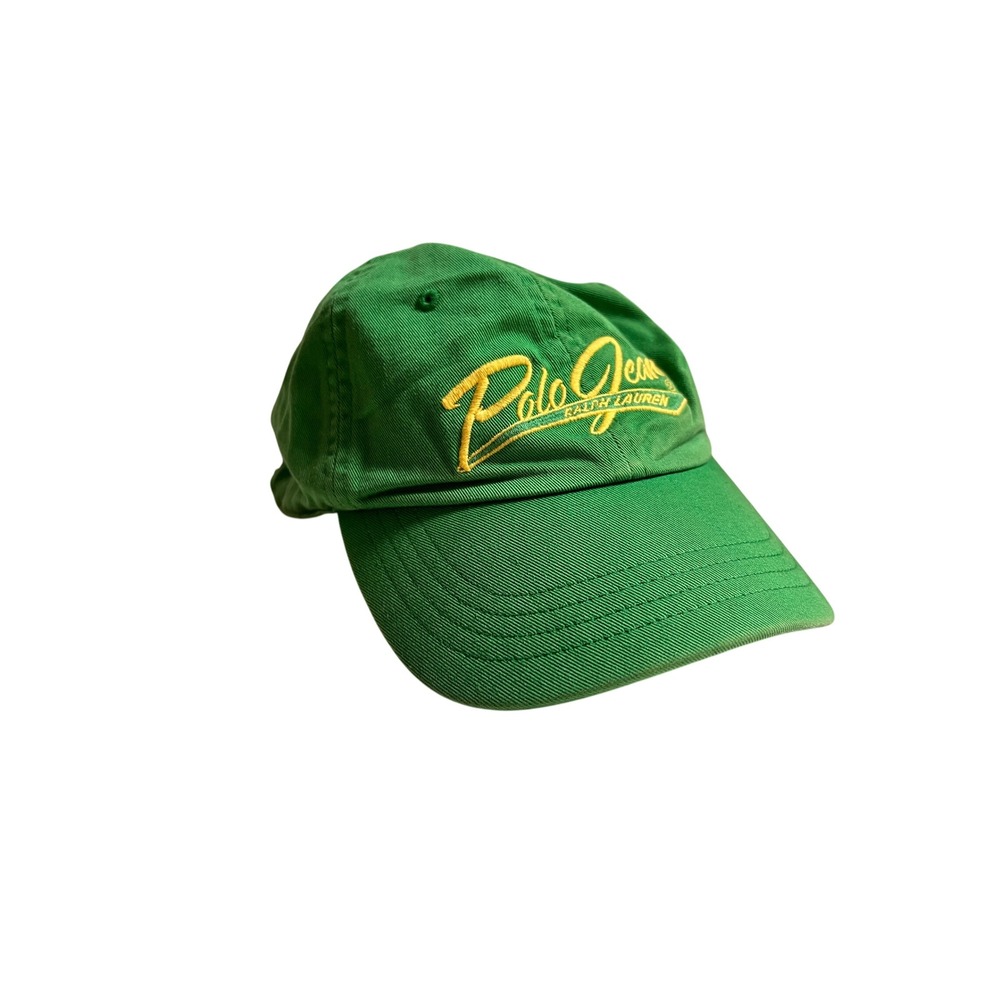 Polo Jeans Co Ralph Lauren Green Snapback Hat Yellow Script Logo 1967 Vintage